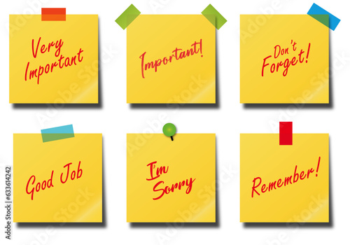 Yellow post-it notes important reminder with red text.