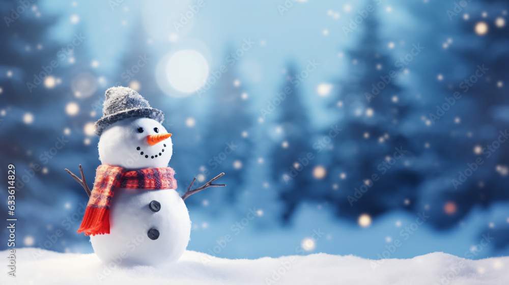 Merry christmas and happy new year greeting card with snowman