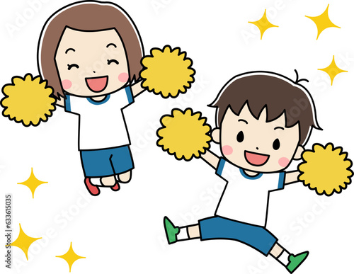 体操服をきた応援する子供達のイラスト　運動会