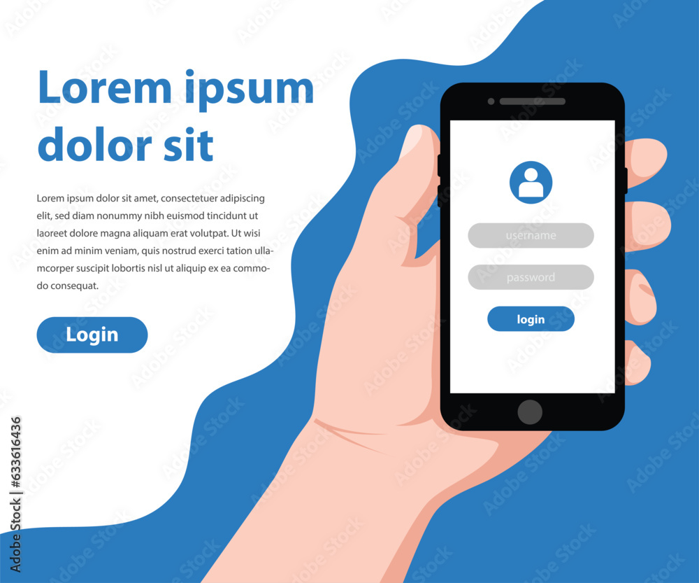 Mobile on hand, login app promotion social media timeline cover and web banner template. Creative business marketing website ad design Mobile on hand, login app promotion social media timeline cover and web banner template. Creative business marketing website ad design