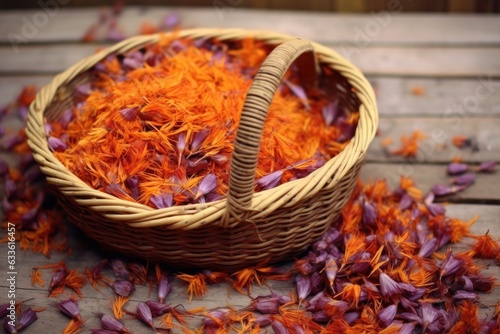 saffron flowers in a basket  ready for harvesting