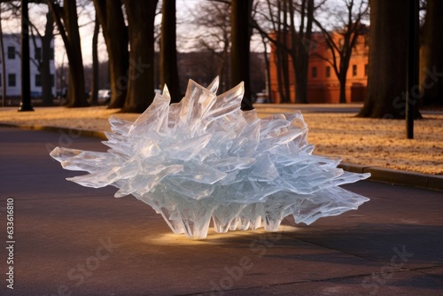 ice shavings on the ground near sculpture