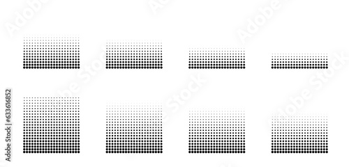 Halftone grain noise gradient squares. Pointillism gradient pattern. Stochastic grange texture. Sand stipple dotwork effect for tattoo. Dotted square, stipple element. Vector background.