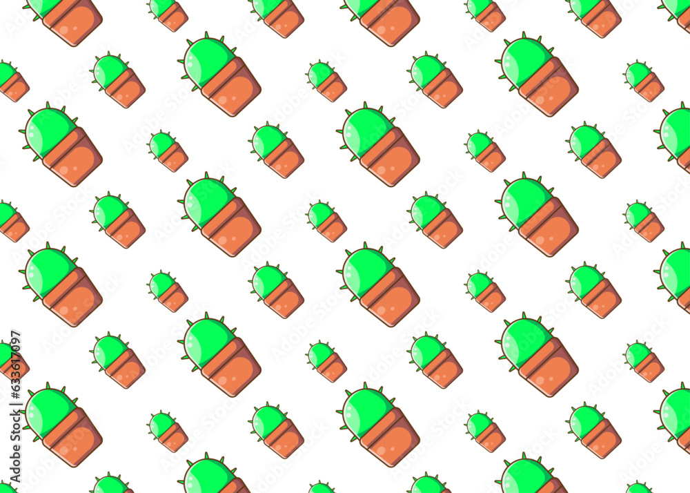 beautiful green pot and cactus pattern on a white background beautiful green pot and cactus pattern on a white background