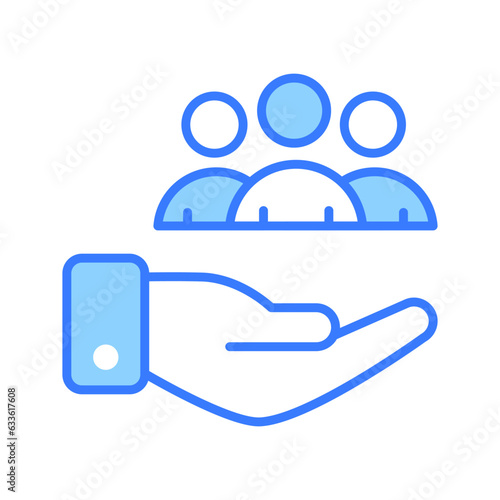 Hand holding persons showing concept vector of client servicing, flat icon of customer care