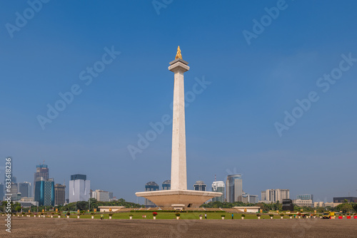 July 12, 2023: National Monument standing in the middle of the Merdeka Square, a large square located in the center of Jakarta, Indonesia