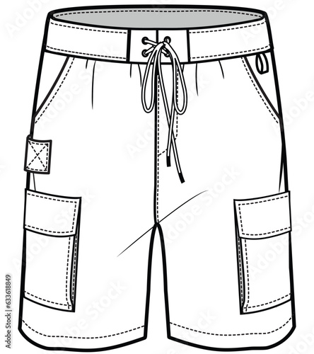 boys swim short flat sketch vector illustration technical cad drawing template