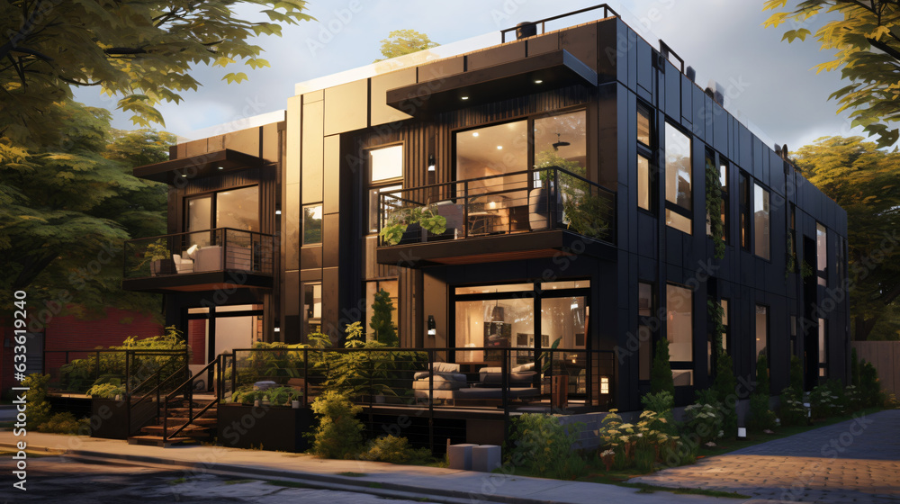 Modern modular private black townhouse