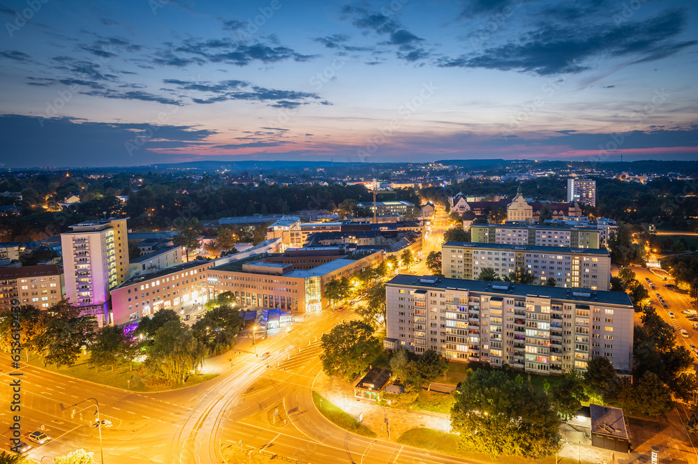 Aerial View of Chemnitz at Night, Germany