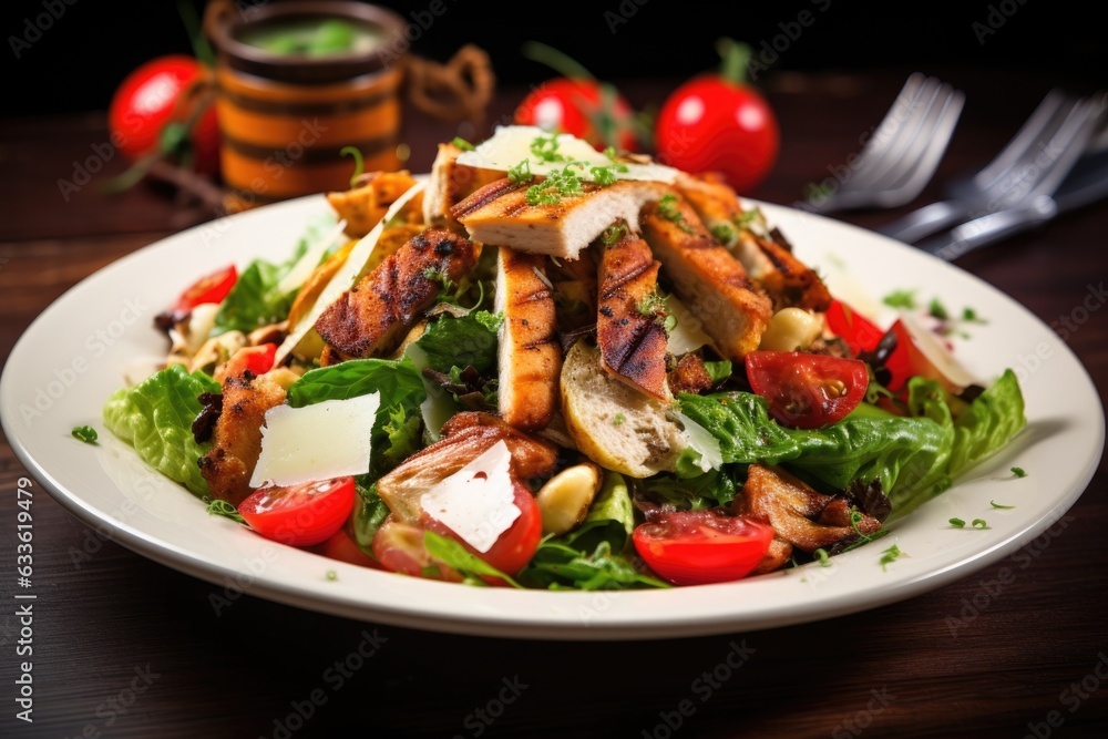 salad with grilled chicken and croutons