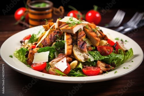 salad with grilled chicken and croutons