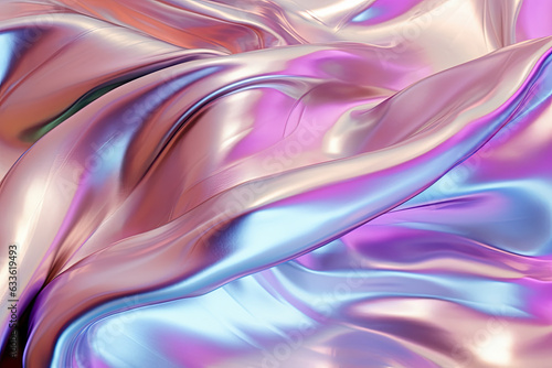 Iridescent liquid metal surface. 3d background. Abstract futuristic background. Fluid neon backdrop. Generative Ai
