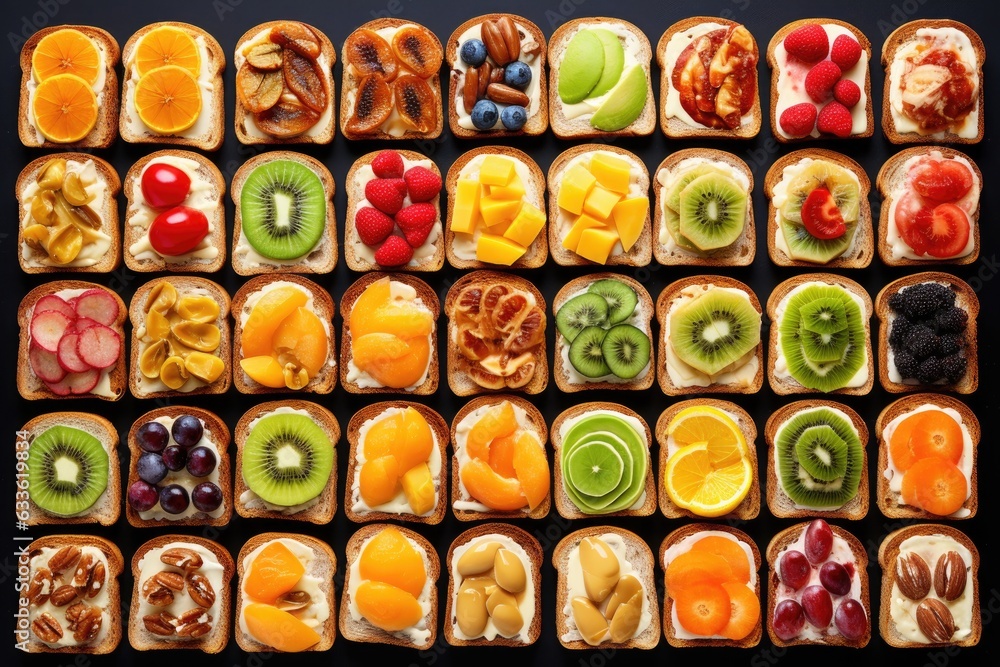 toast with toppings arranged in a pattern toast with toppings arranged in a pattern