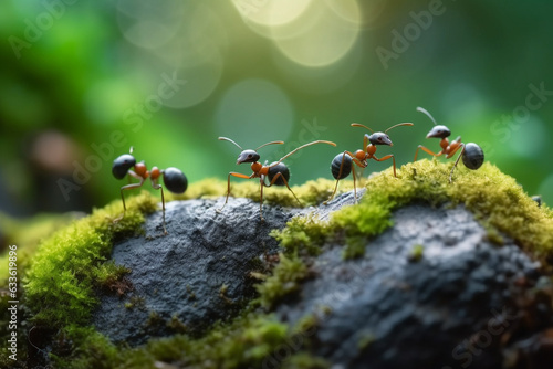 Ant insect, macro close up view in natural habitat. Generative AI © marcin jucha