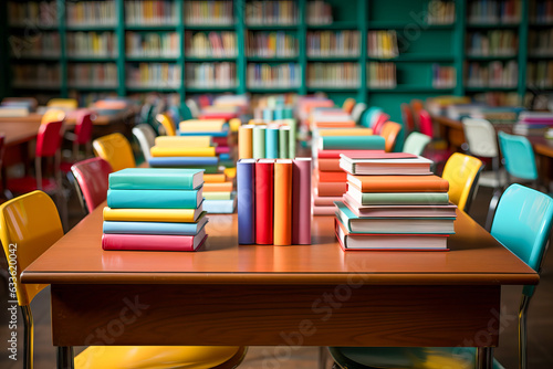 books on school desk and chair