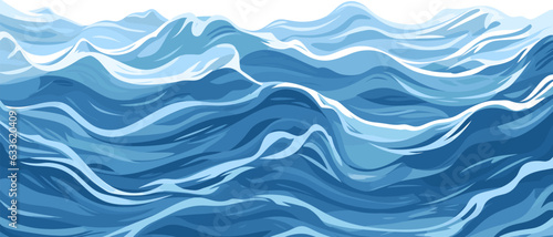 Blue ripples and water splashes waves surface flat style design vector illustration. Sea or river splashes water texture background. A restless surface of the sea, ocean, lake or river sways in waves