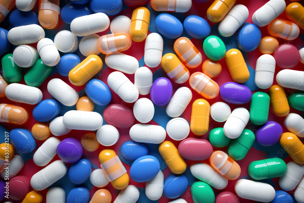 Vibrant Illustration of Drug Interactions with Colorful Array Vibrant Illustration of Drug Interactions with Colorful Array