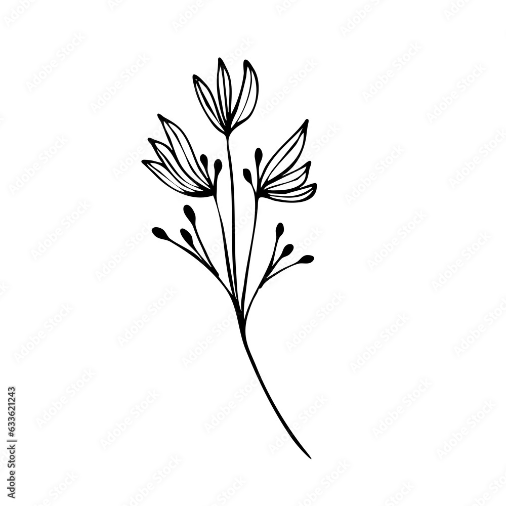 Obraz premium Line Art Floral Leaves Flower Vector Illustration