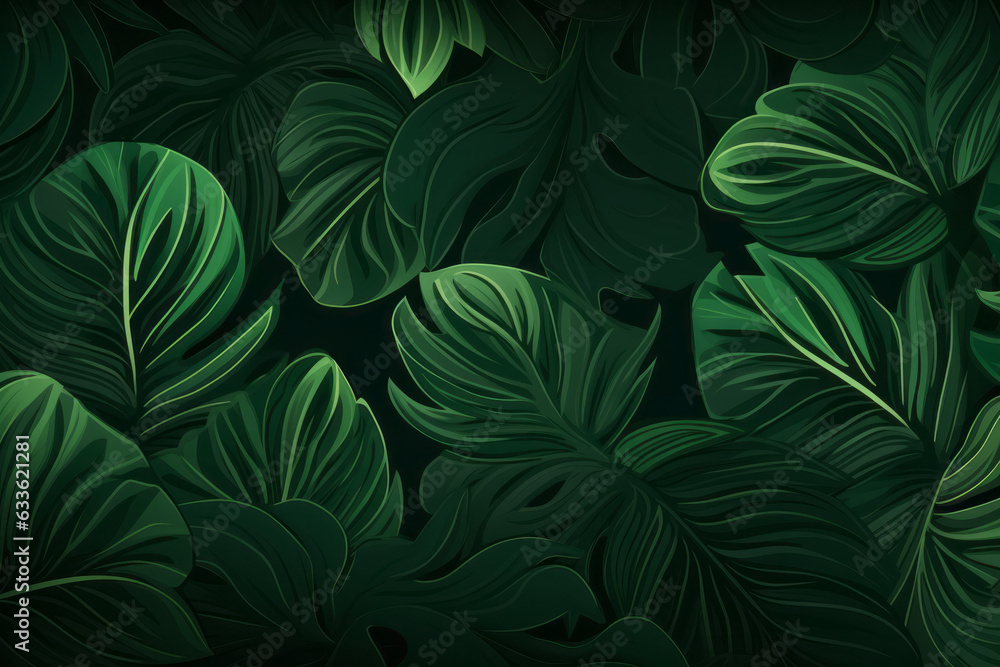 Lush Tropical Leaves Background with Vibrant Green Floral Pattern Lush Tropical Leaves Background with Vibrant Green Floral Pattern