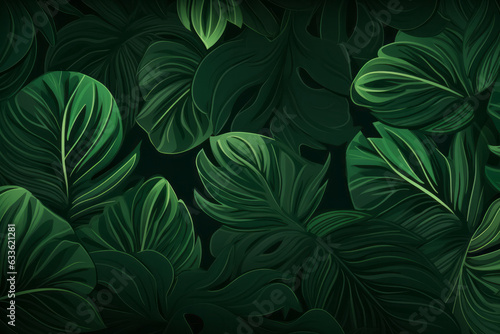 Lush Tropical Leaves Background with Vibrant Green Floral Pattern