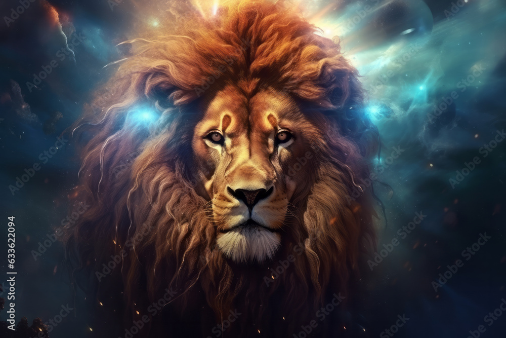 Naklejka premium Enchanting Leo Zodiac Sign Illuminated by Celestial Light