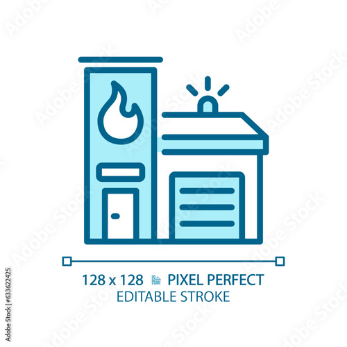 2D pixel perfect editable blue fire brigade icon, isolated vector, building thin line illustration.