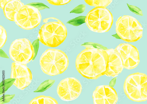 爽やかな水彩のレモンのパターン背景（生成AI）