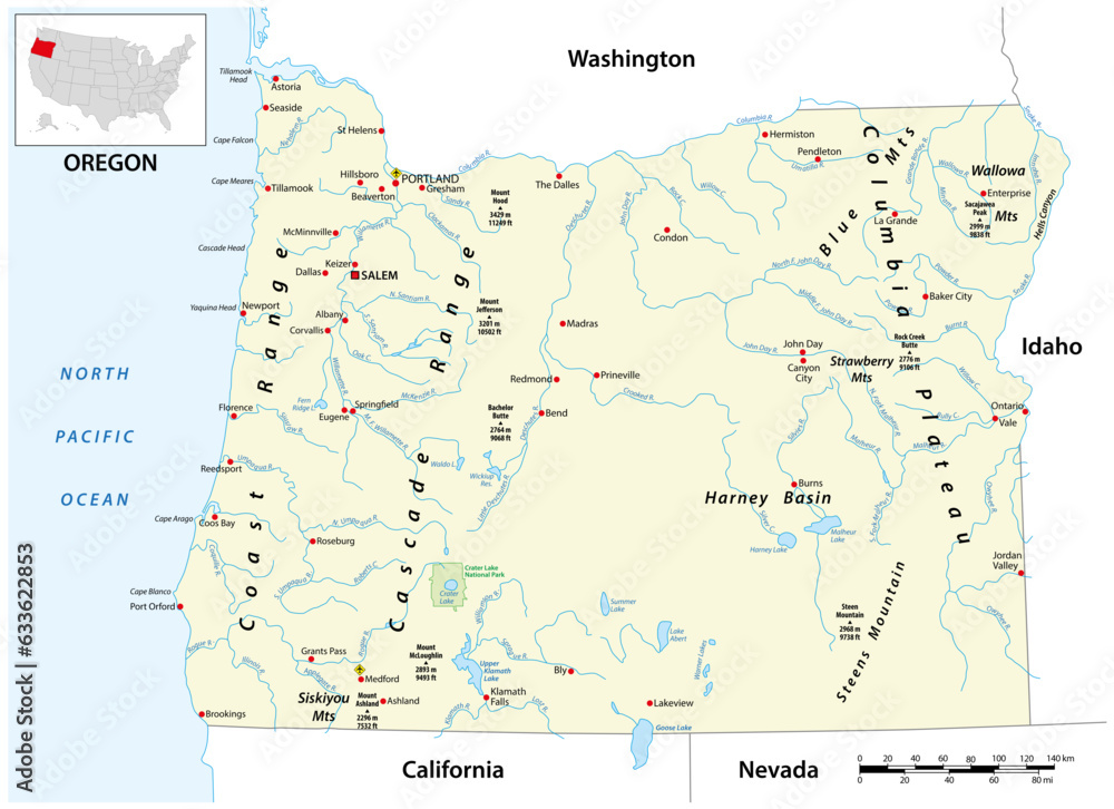 Fototapeta premium Vector map of the US state of Oregon