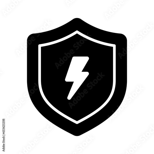 Lightning bolt with protection shield, amazing icon of safe energy, energy protection vector