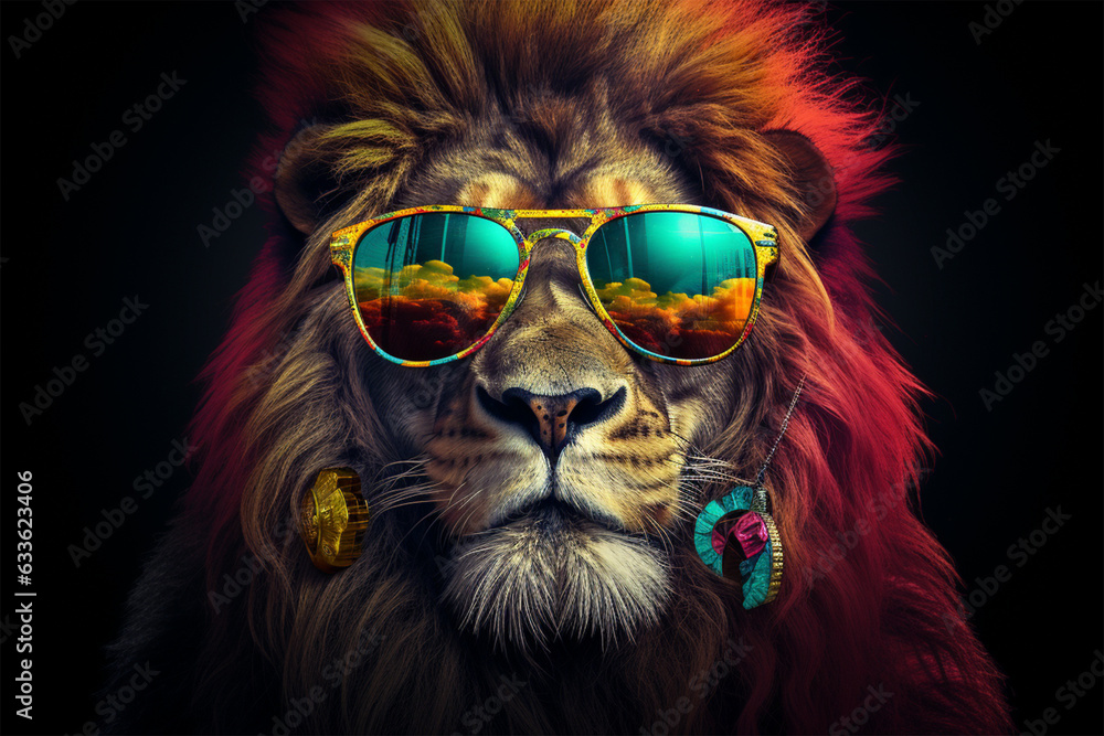 a lion wearing a cool suit and glasses