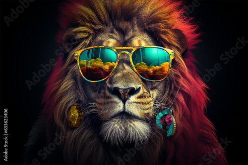 a lion wearing a cool suit and glasses