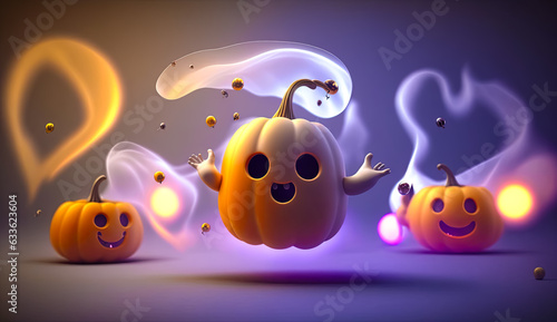 cartoon illustration of nice Halloween pumpkins with cute faces. Halloween concept