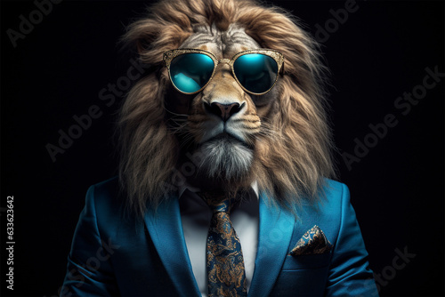 a lion wearing a cool suit and glasses © bojel