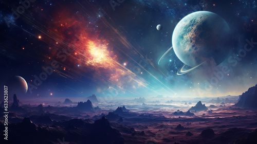 Space scene with planets and nebula