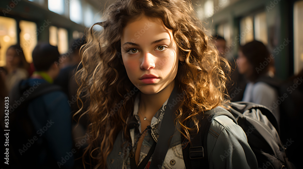 Portrait of beautiful teenage girl in a classroom at high school Portrait of beautiful teenage girl in a classroom at high school