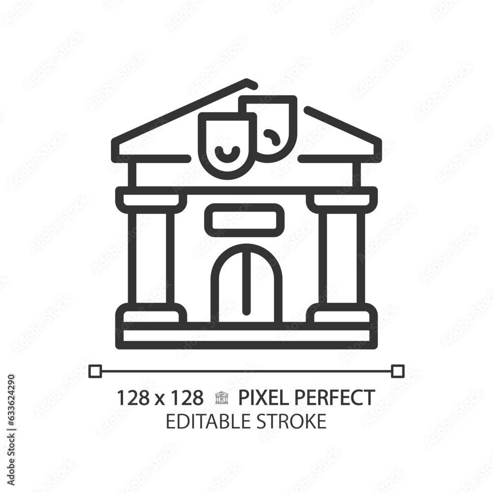 2D pixel perfect editable black library icon, isolated vector, building thin line illustration. 2D pixel perfect editable black library icon, isolated vector, building thin line illustration.