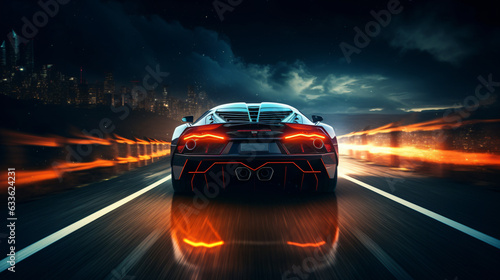 Sports car races through dark blurred motion