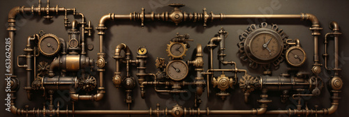 Steampunk backdrop with pipes on stucco wall © Little