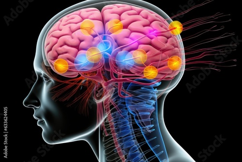 illustration of brain with highlighted neuromodulation areas photo