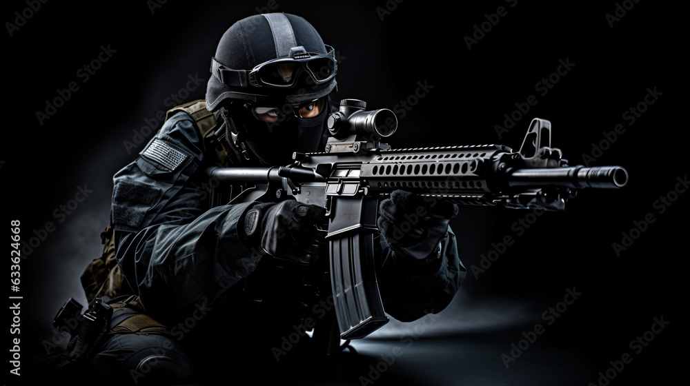 Swat police special forces with rifle