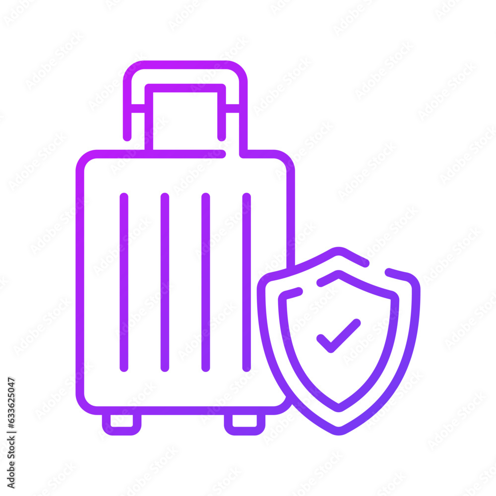 Security shield on attache case denoting vector of luggage security, luggage insurance icon Security shield on attache case denoting vector of luggage security, luggage insurance icon