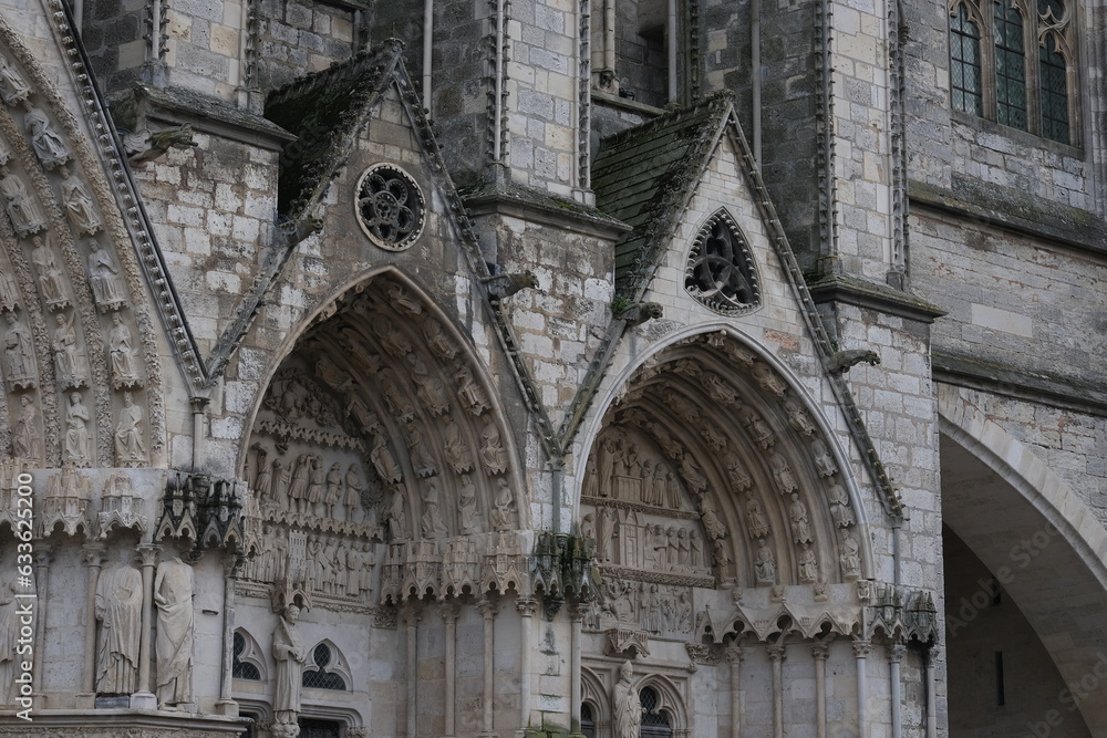 Gothic cathedral of Saint Etienne, Bourges. Facade detail.