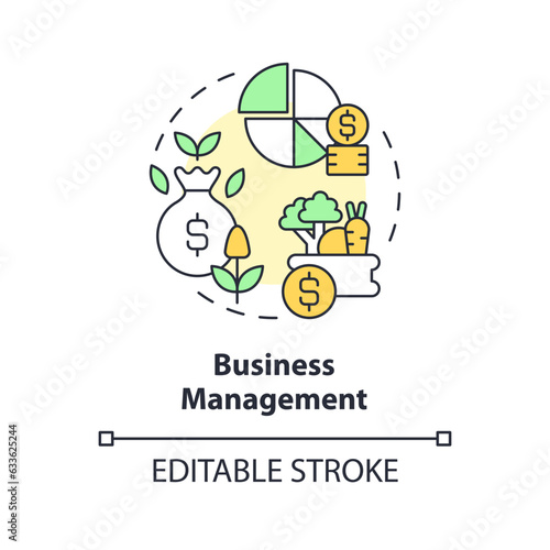 Business management multi color concept icon. Strategic planning. Crop rotation. Market analysis. Farm industry. Round shape line illustration. Abstract idea. Graphic design. Easy to use