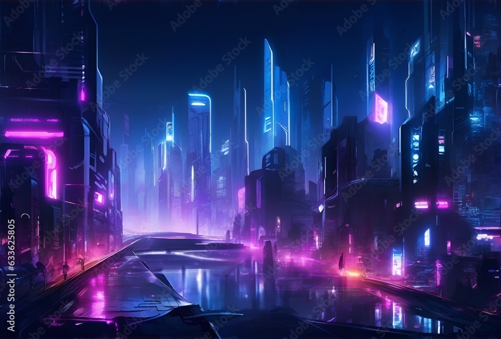 Cyberpunk city, abstract illustration, futuristic city, dystoptic artwork at night, 4k wallpaper,