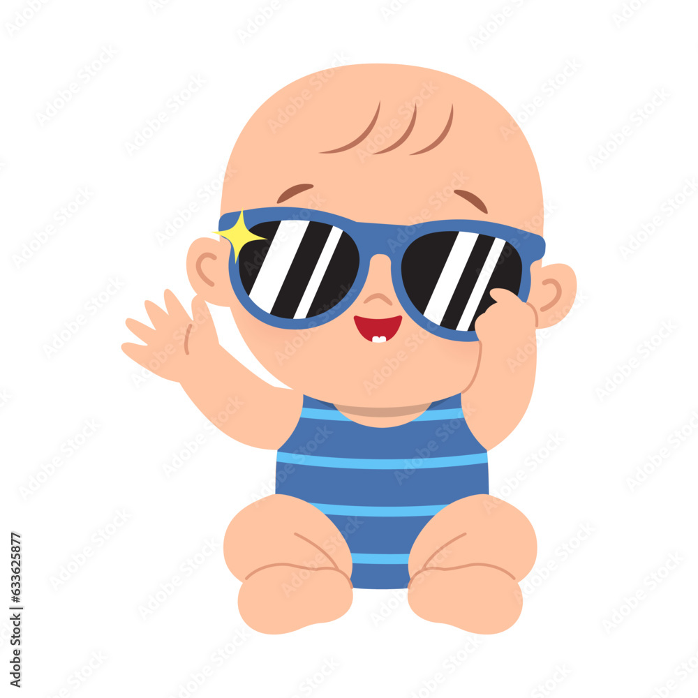 Fototapeta premium Cute baby wearing summer attire and sunglasses
