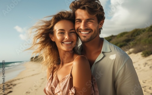 Young Couple Smiling on a Summer vacation. AI