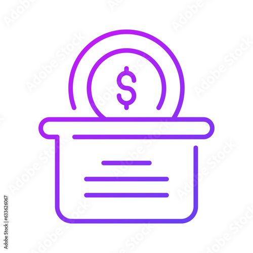 A box with dollar coin depicting trendy icon of funding, donations, or fundraising