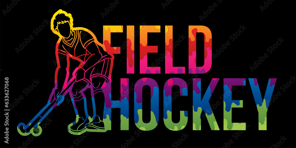 Field Hockey Text with Male Player Cartoon Sport Graphic Vector Field Hockey Text with Male Player Cartoon Sport Graphic Vector