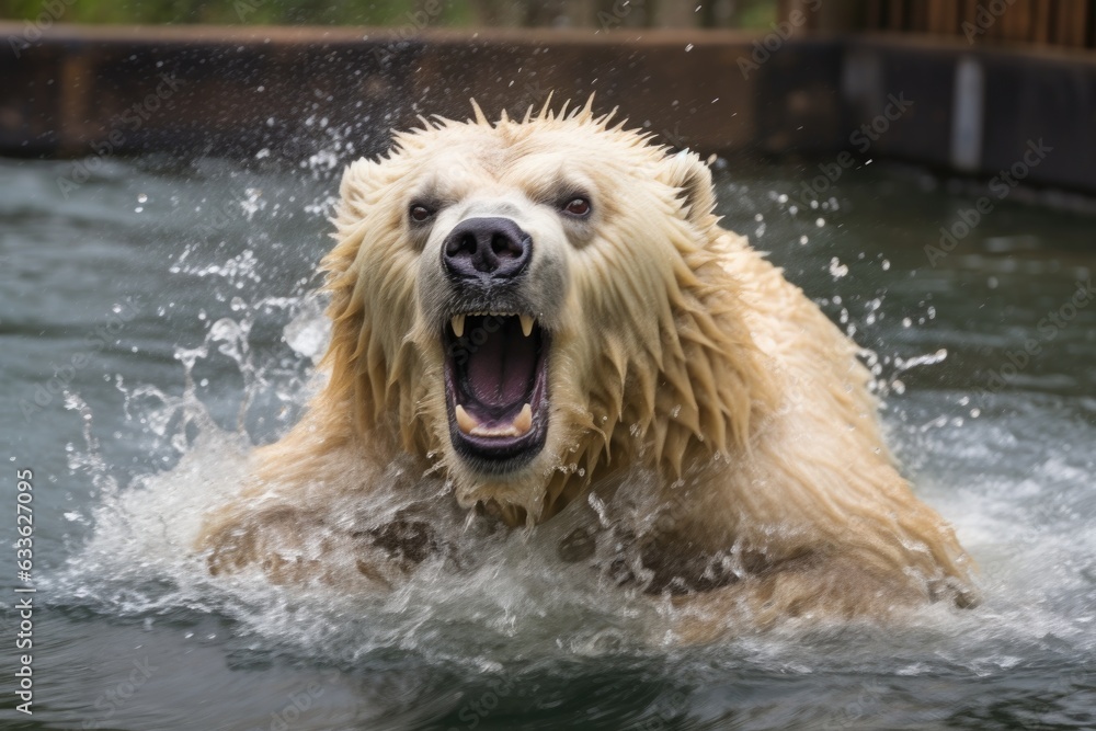 polar bear shaking off water after emerging from a cold swim