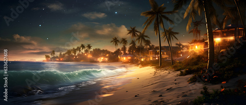 Night beach natural landscape background with night lamp